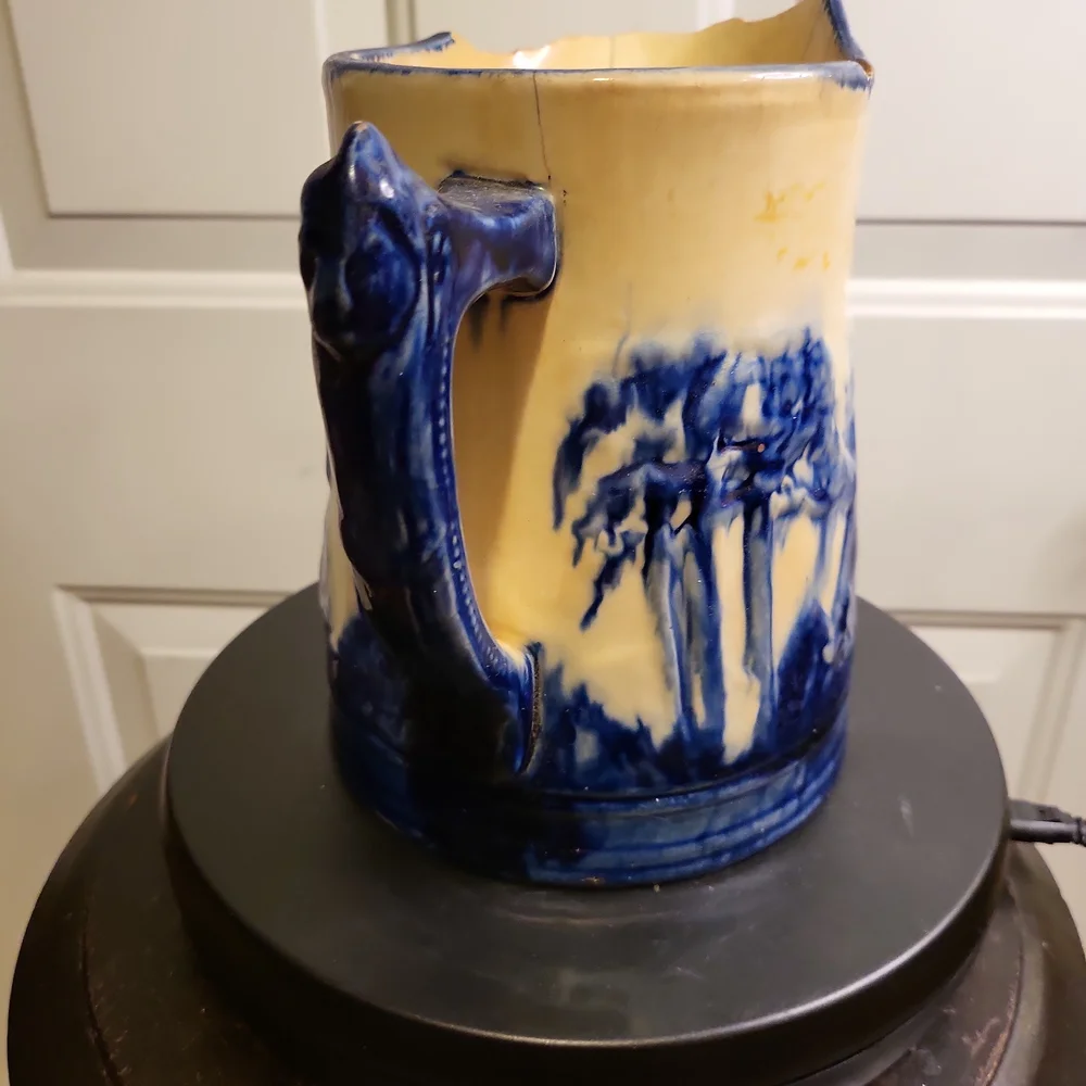 Antique Old Sleepy Eyed Joe Blue & White Ironstone Pitcher 1900. - Picture 2 of 11